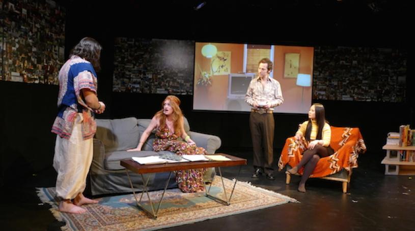 L to R: Ivan Sandomire, Melanie Glancy, Loren Bidner, and Hui-Shan Yong in “Loose Ends” – at the T. Schreiber Studio through April 15. Photo by Sharifa Williams.